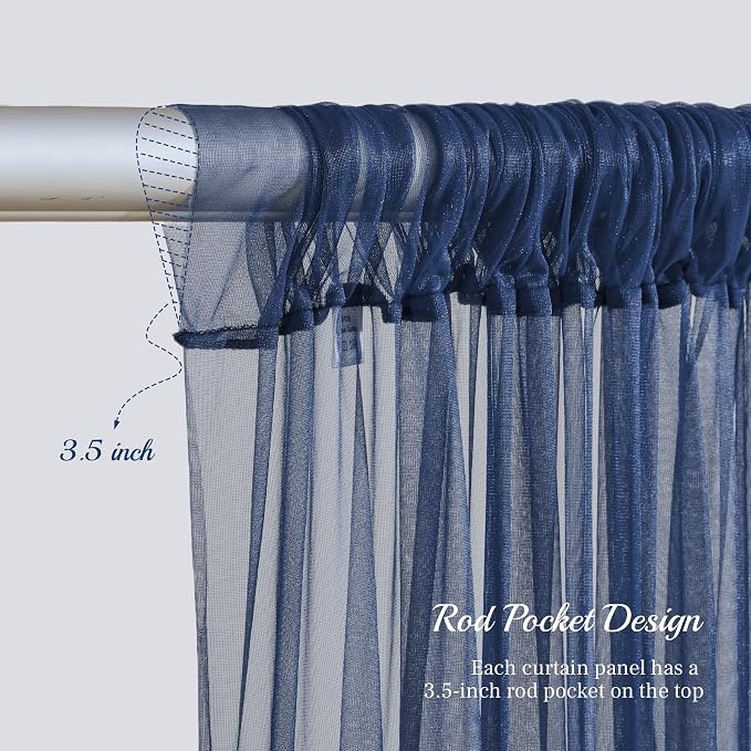 20x10ft Navy Blue Tulle Backdrop Curtain with Lights String for Parites, Sheer Backdrop Curtains for Wedding Baby Shower Birthday Party Photo Shoot Decorations