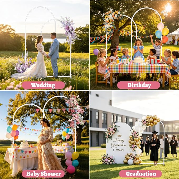 Arch Backdrop Stand Set of 2 (7.2FT,6.6FT), White Metal Arch Stand for Wedding Ceremony, Birthday Party, Baby Shower, Graduation, Floral Balloon Decoration