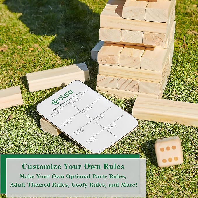 Olsa Giant Tumble Tower, Toppling Timber Game with Carrying Bag-60 PCS Wooden Block Stacking Game for Adults Family (2.2 Ft to 5 Ft)