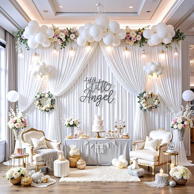 20ftx12ft Wrinkle Free White Backdrop Curtains for Parties, 4 Panels Silky Polyester Photo Backdrop Drapes 12FT Long Back Drop Cloth for Wedding Birthday Photography Background Decor
