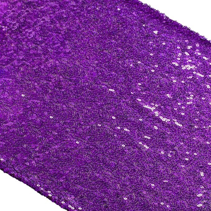 ShinyBeauty 12" x 108" Sequined Table Runner - Purple