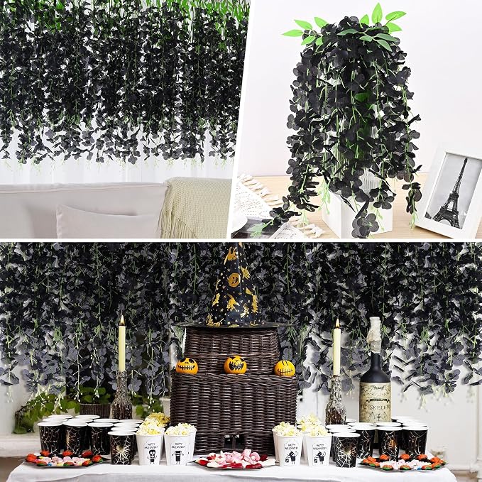 BLEUM CADE 10Pcs Black Fake Wisteria Hanging Flowers, 3.6Ft/Pcs Artificial Wisteria Garland, Hanging Flowers for Wedding Party Home Backdrop Wall Decoration