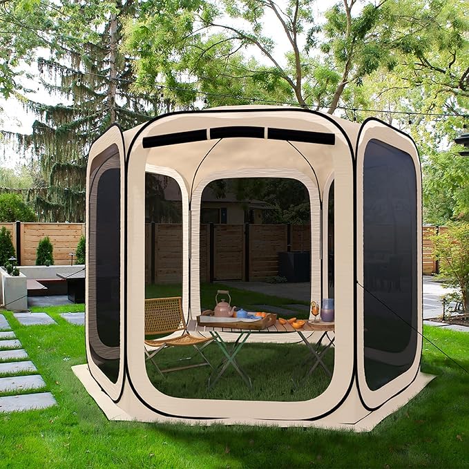 HOOYEAH Pop-up Screen House Tent, Portable Screen Room Camping Canopy， Instant Screen Tent Ultimate Outdoor Shelter with Carry Bag for Patio, Backyard, Garden and Outdoor Activities, 10x10