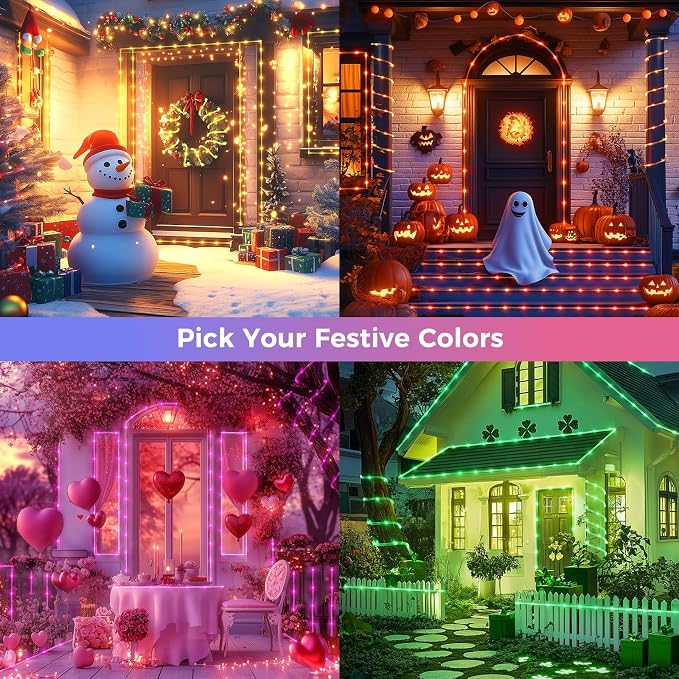 Minetom Color Changing Rope Lights Outdoor, 33FT 100 LED String Lights with Plug & Remote, Waterproof Christmas Light Outdoor Decoration, Twinkle LED Rope Light for Outside Indoor Bedroom,16 Colors