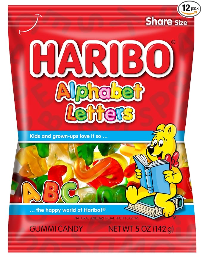 HARIBO Gummi Candy, Alphabet Letters, 5 oz. Bag (Pack of 12)