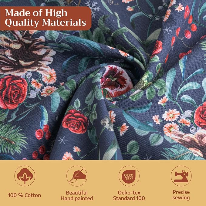 Maison d' Hermine Table Cloth Rectangle Table 100% Cotton 70 x 140 Inches Fall Tablecloth Reusable Everyday Use for Thanksgiving Christmas Decorations Dining Farmhouse Party (Christmas Joy)