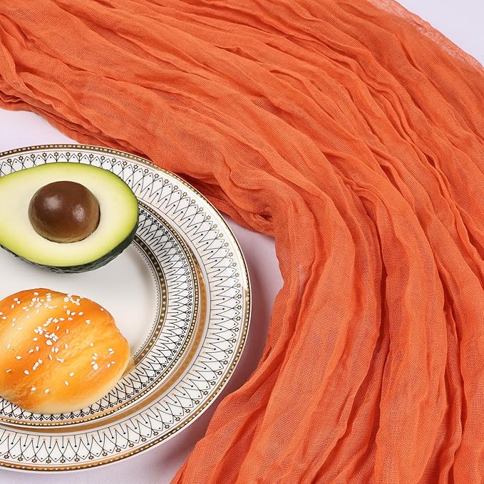 12 Pack 10FT Orange Cheesecloth Table Runner 120 Inch Long Gauze Rustic Boho Spring Cheese Cloth Table Runner Sheer Fabric Decorations for Holiday Party Wedding Banquet Bridal Baby Shower Décor