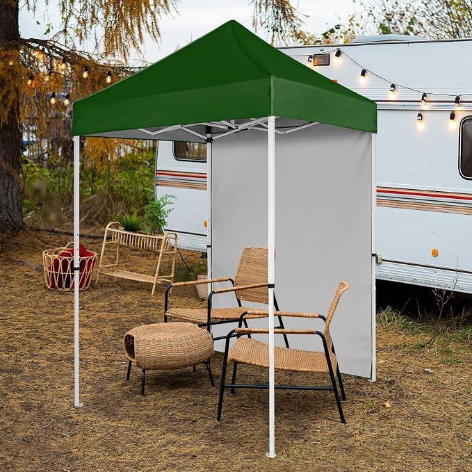 COOS BAY 5x5 Pop Up Canopy Tent with Side Wall, Easy Setup Portable Sun Shelter with Carry Bag, Outdoor Shade for Beach, Camping, Sports & Backyard, Green
