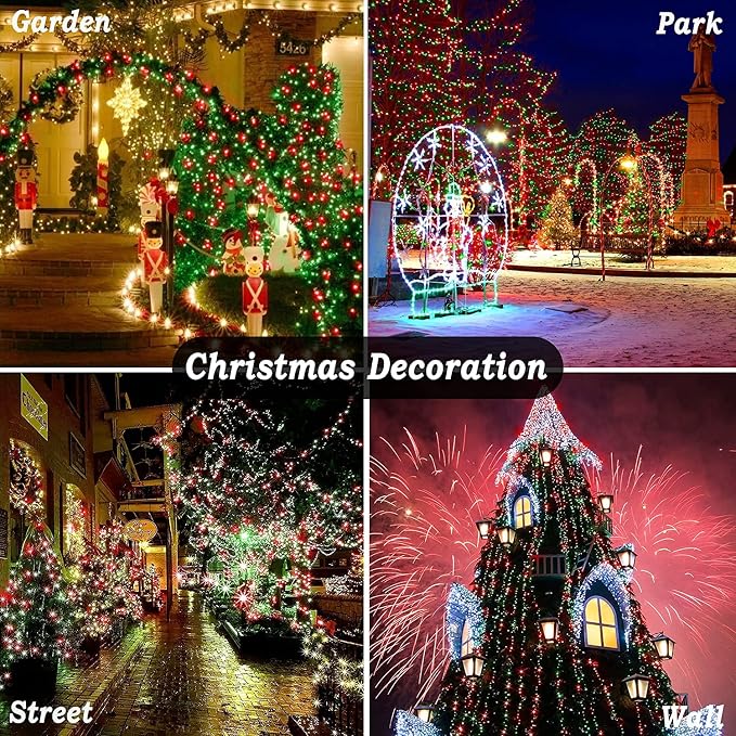 KNONEW 403ft 1000 LED String Lights Outdoor Christmas Lights 8 Modes & Timer Fairy Light Plug in Waterproof LED String Lights for Xmas Yard Tree Wedding Party Holiday Decorations (Red and Green)