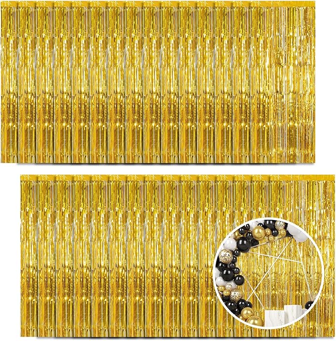 30 Pack Gold Foil Fringe Curtain Backdrop, 3.3x8.2 Feet Metallic Tinsel Streamer Curtains Photo Booth Props for Birthday/Wedding/Graduation/Baby Shower/Christmas/New Year/Disco Party Decorations