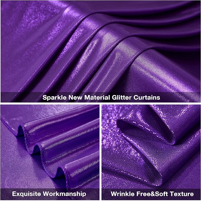 10x10FT Purple Sequin Backdrop Curtain for Party - 2 Panels 5x10FT Wrinkle-Free Shimmer Drapes for Birthday, Wedding, Christmas, Decorations & Photography