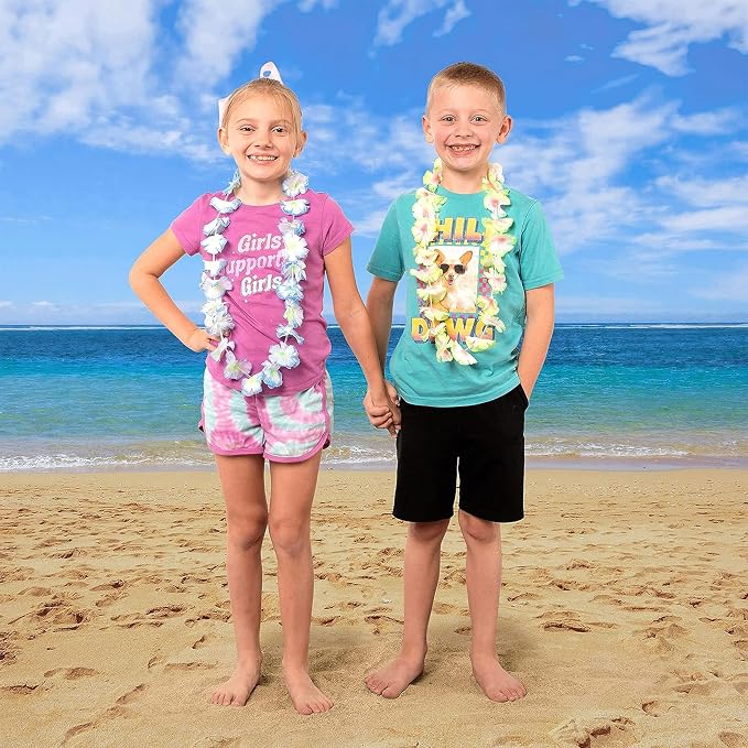 JOYIN 120 Counts Hawaiian Leis Bulk, Colorful Tropical Flower Leis for Kids Adults Hawaiian Beach Luau Party Favor Decoration Packs Party Supplies