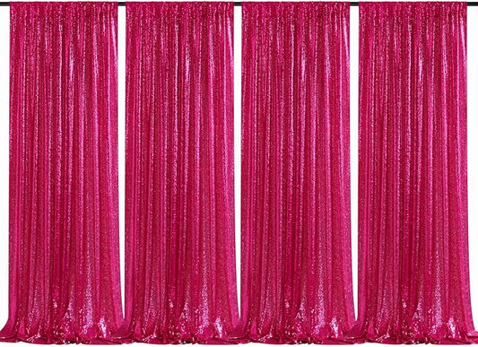 B-COOL Sequin Backdrop Fuchsia Backdrop Curtains 4 Panels 2ft x 8ft Hot Pink Sparkly Backdrop Fabric for Birthday Sweetheart Party Birthday Wedding Drapes