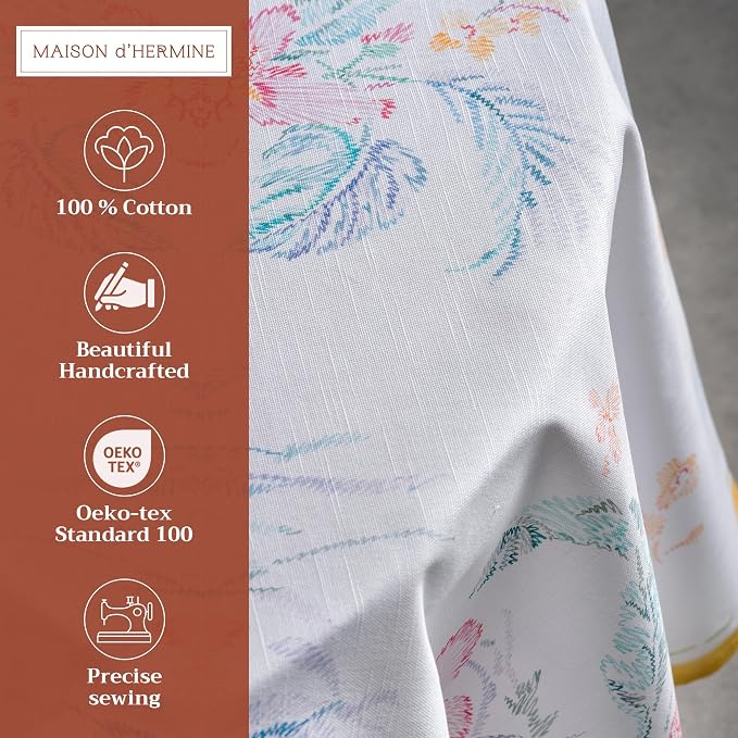 Maison d' Hermine Table Cloth Round Table 100% Cotton 69 Round Inches Tablecloth Reusable Decorative for Dining Kitchen Room Farmhouse Party Home Hotel Restaurant Spring Summer - Paradise Island