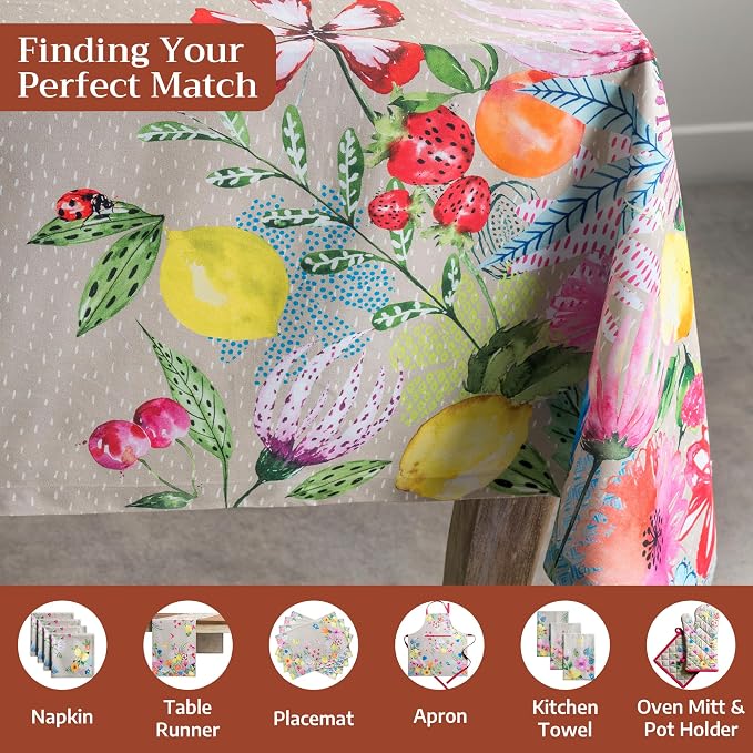 Maison d' Hermine Table Cloth Rectangle Table 100% Cotton 70 x 90 Inches Tablecloth Reusable Decorative for Dining Kitchen Room Farmhouse Party Home Hotel Restaurant Spring Summer - Jardin D'Ete - Fog