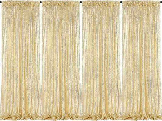 B-COOL Light Gold Sequin Backdrop Curtains 2 Packs 2ftx8ft Sparkle Backdrop Fabric Glitter Backdrop for Party Ceremony Wedding Birthday Decoration