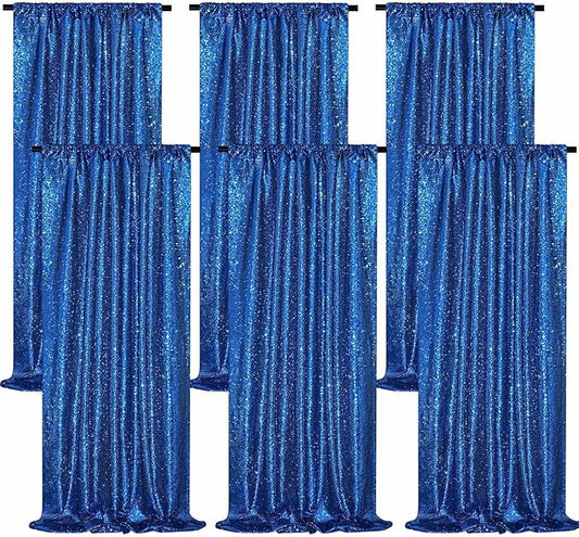 B-COOL Backdrop Curtain Sequin Decor: 6 Panels 2ftx8ft Curtain Drapes Royal Blue for Parties Decorations