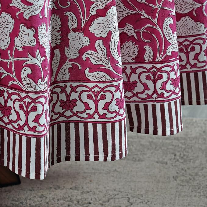 Ridhi Round Tablecloth Hand Block Print 100% Cotton Reusable Deep Pruce Red 110 Inch Table Cover Decorative Everyday Use for Dining, Home, Party, Wedding, Farmhouse Gift for Spring, Mother's Day