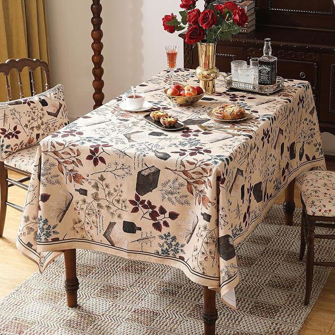 ISAENNE Designer French Linen Rectangular Tablecloth,79"x55"-Xipeia | Vintage Elegant Printed Table Cloth for Rectangle Table,Floral Pattern,Heavyweight,Dining Room,Kitchen,Thanksgiving,Decor