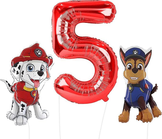 Toyland® Chase & Marshall Paw Patrol Foil Balloon Pack - 2 x 32 Character Balloons & 1 x 40 Number Balloon - Kids Party Decorations