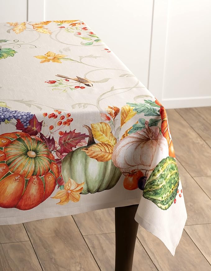 Maison d' Hermine Table Cloth Rectangle Table 100% Cotton 54 x 72 Inches Fall Tablecloth Reusable Everyday Use for Thanksgiving Christmas Decorations Dining Farmhouse Party (Lumina)