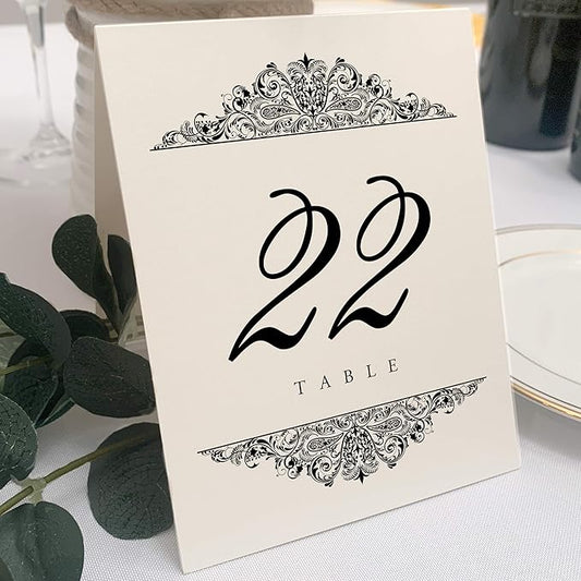 Paisley Wedding Table Numbers (Select Color/Quantity), Champagne, Black, 1-30, Double Sided, Tent or Use in a Stand, Great for Parties & Restaurants - Made in the USA