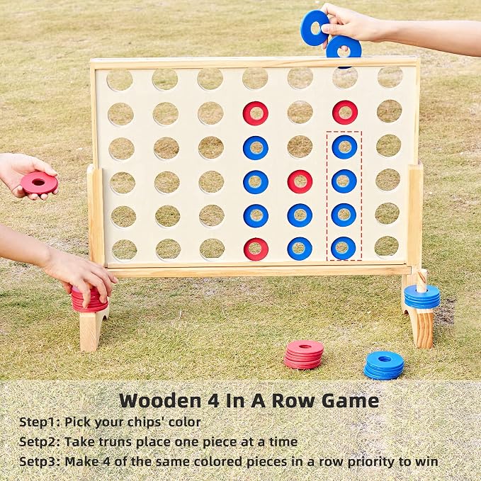 Giant Wooden 4 in A Row Game 2.8Ft, Indoor and Outdoor Jumbo Board Game for Teens,Includes 42 Pcs Chips & Durable Carrying Bag, Halloween Christmas Party Gifts for Kids Adults Lovers