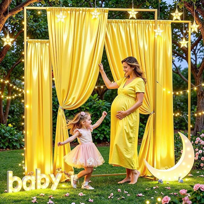 Yellow Gold Glitter Backdrop Curtains - 10x12FT Satin Photo Backdrop, Wrinkle-Free Shimmer Back Drop Cloth Shiny Drapes for Photobooth Wedding Birthday Parties Photoshoot Background Decorations