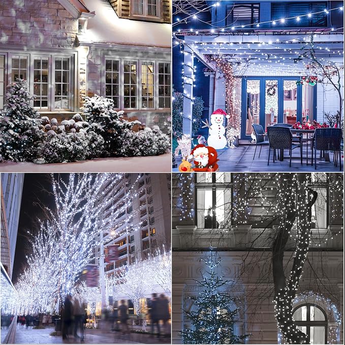 LAMPHOME 33ft Christmas Decorative Mini Lights, 100 LED Transparent Wire Fairy Starry String Lights Plug in, 16 Lighting Modes, for Indoor Outdoor Xmas Tree Wedding Party Decoration (White)