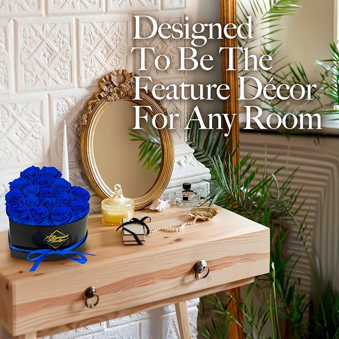 GLAMOUR BOUTIQUE 16 Flower Forever Heart Shape Box, Mothers Day Gift For Mom, Eternal Preserved Roses Gift for Her, Flowers bouquet, For Birthday, Anniversary, Girlfriend - Blue (Color-Treated)