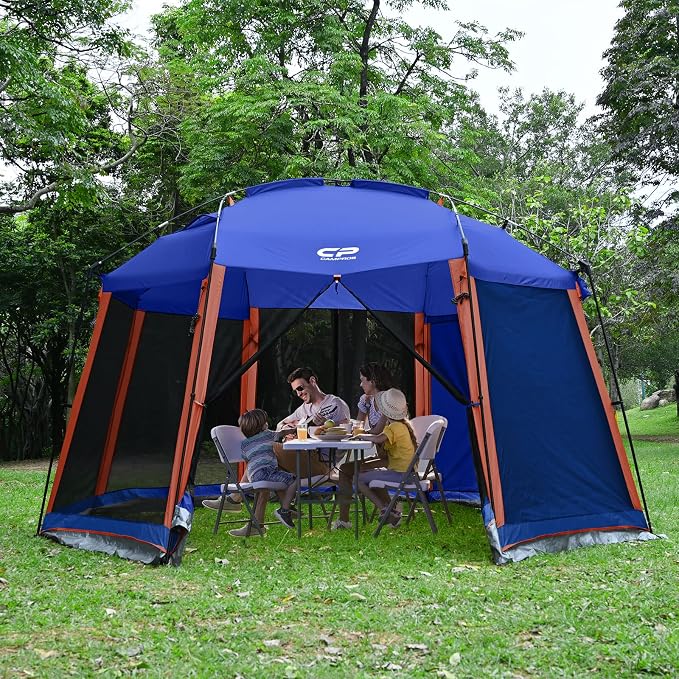 CAMPROS CP Screen House Room with 1 Pc Removal Wind/Sun Panel Canopy Tent Camping Tent Screen Shelter Gazebos for Patios Outdoor Camping Activities, 13'X13'X88in(H) - Blue