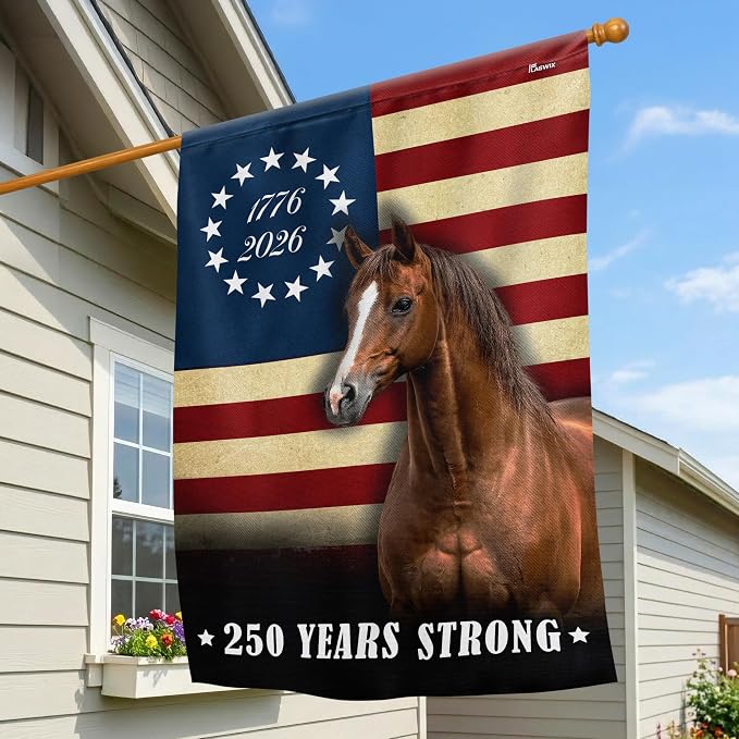 FLAGWIX American 250 Years Strong Horse Flag - Polyester Double-sided Yard Flags For Outside House Flag (29.5" x 39.5") - 4th of July Decorations for Home Yard Garden Decor Banner, Gifts For Men Women