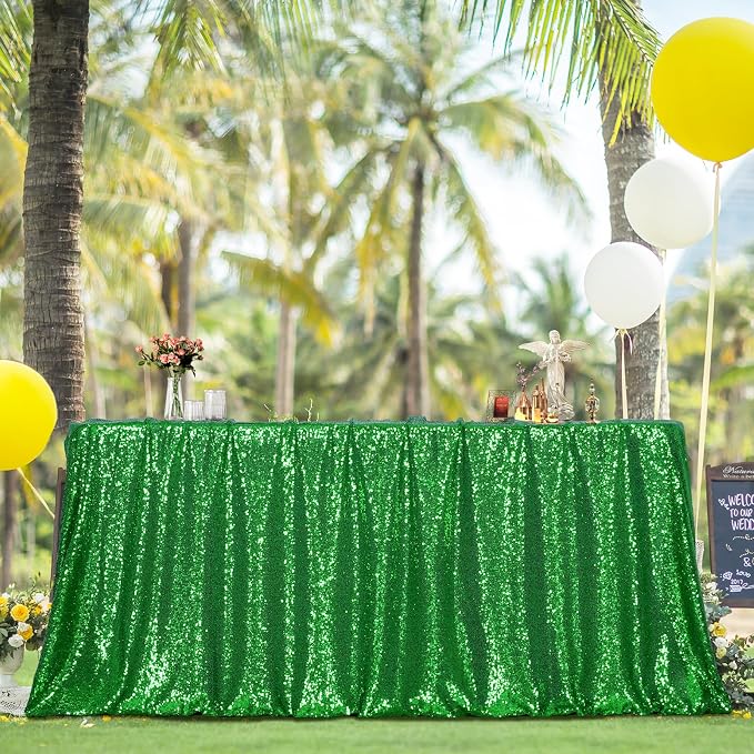 Poise3EHome Green Sequin Tablecloth 60×120 Inch Rectangle Sequin Fabric Table Cloth for Christmas Birthday Party Wedding Holiday Cake Table Decoration