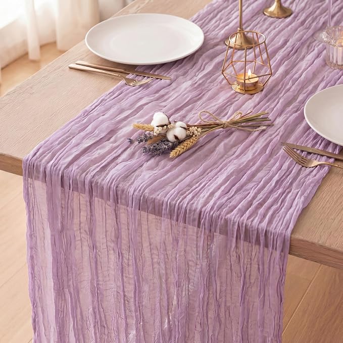 Lilac Purple Cheesecloth Table Runner 120 Inch 10FT Cheese Cloth Fabric Runners 1 Pack for Baby Shower, Banquet, Wedding Decoration, Birthday Party