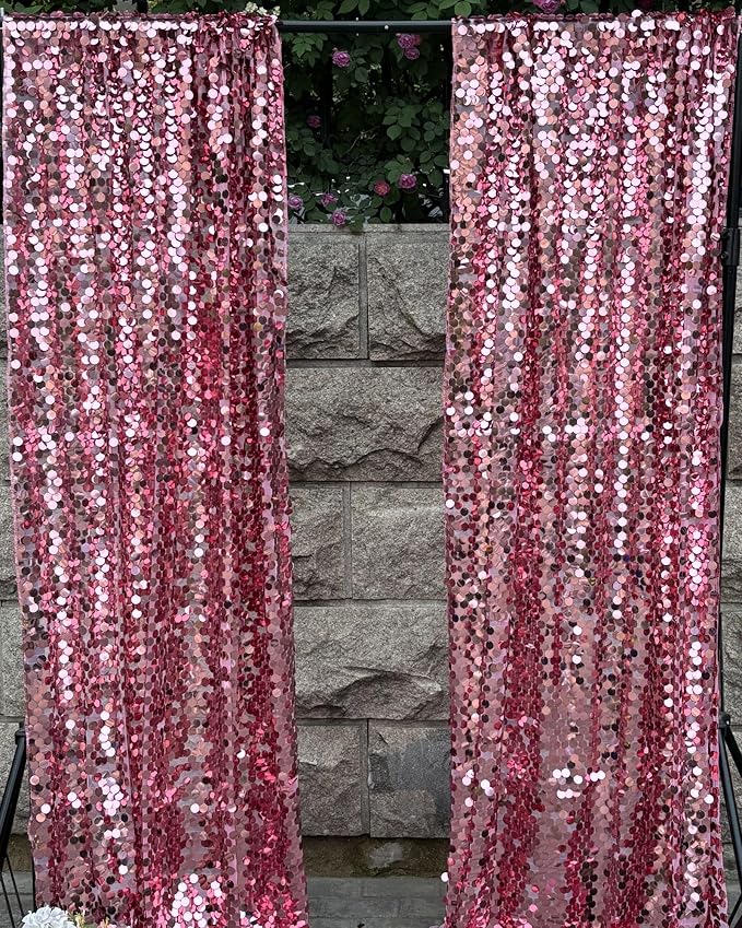 Rose Pink Sequin Backdrop, 4x10 Ft, 2 Panels Large 18mm Sequins, Glitter Payatte Sequin Photobooth Props for Home Decor Accent, Party, Birthday