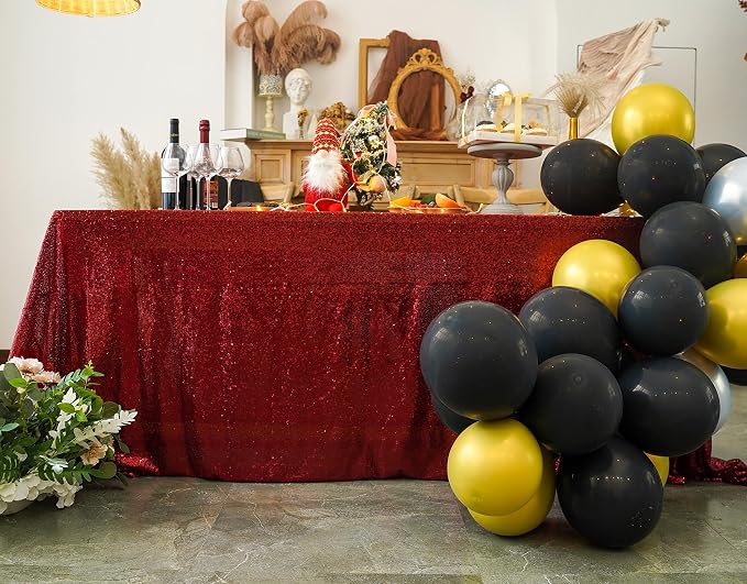 Sequin Tablecloth 90"x132" Burgundy Party Glitter Tablecloth Rectangular Sequin Table Cover Overlay Glitter Wedding Birthday Reception Decoration Baby Bridal Shower Christmas Decorations