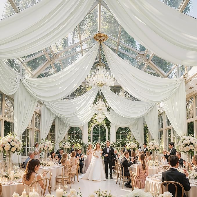 Outpain 50x20ft Ivory Ceiling Drapes, 10 Panels 20ft Height Wrinkle-Free Tent Draping Curtains for Wedding Party Tent Canopy Arch Backdrop Decorations