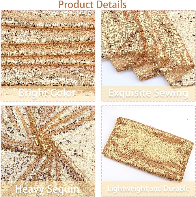 12 Packs 12 X 72 Inch Sequin Table Runner Glitter Dining Table Runner for Birthday Wedding Engagement Bridal Baby Shower Bachelorette Holiday Celebration Party Supplies Decorations (Champagne Gold)