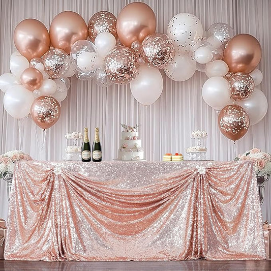 PartyDelight 60x126 Rectangle Rose Gold Sequin Tablecloth High-Density 3mm Stitched Sequins Shimmering Table Cover for 8ft Banquet Table Cloth Decor for Weddings Gala Receptions Holiday Dinners