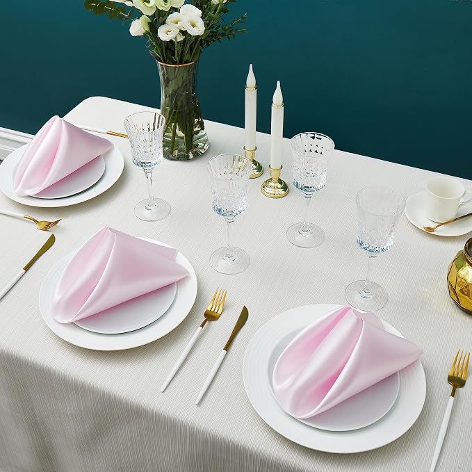 24 Pack Square Satin Dinner Napkins, 17x17 Inches Silky Soft Smooth Table Cloth Napkins for Restaurant Weddings Banquet Party Decoration, Pink