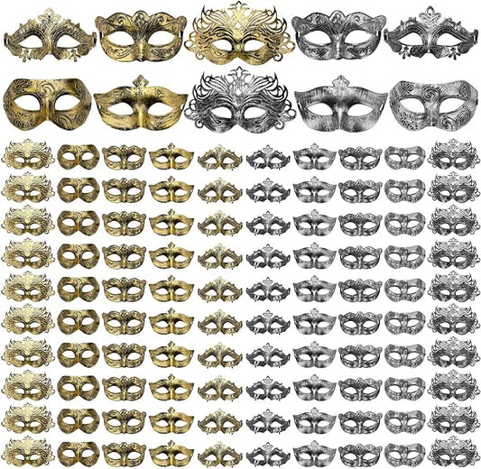 Yunsailing 100 Pcs Masquerade Masks Bulk for Adults Venetian Ball Party Masks for Wedding Prom Bridal Shower Carnival