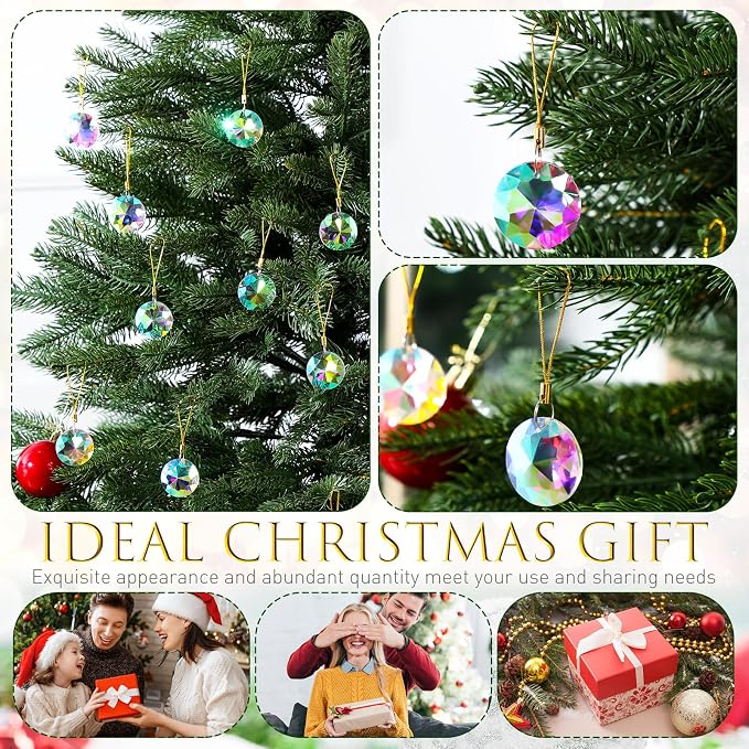 XunYee 36 Pcs Crystal Glass Christmas Balls Ornaments, 1.18" Mini Round Hanging Crystal Prism Xmas Tree Decorations Pendants for Holiday Wedding Birthday Party Home Decorations(AB Color)