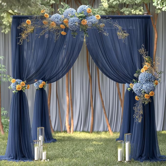 10ft X 10ft Navy Blue Tulle Backdrop Curtain for Parites, Sheer Backdrop Curtains Fabric Drapes for Wedding Ceremony Arch Party Stage Decorations