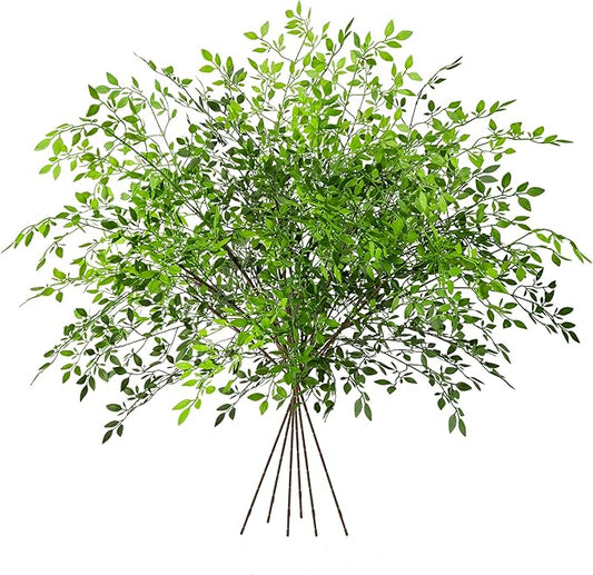 Fake Plants Eucalyptus Stems,Plastics Ficus Stems for Vase Artificial Plants,Greenery Stems Branches for Vase Faux Plants Indoor,Faux Greenery Indoor Vase Fillers for Home Decor（6PCS Green