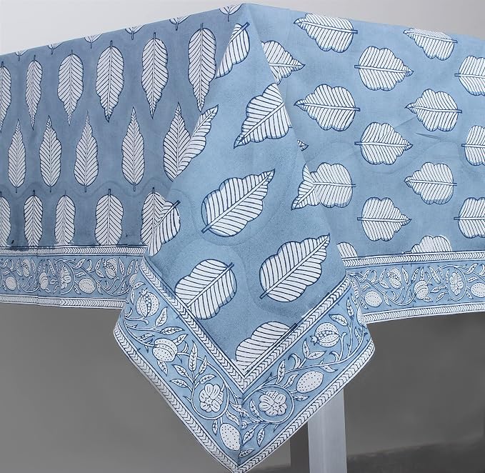 Ridhi Stone Blue Hand Block Print Cotton Rectangle Tablecloth 120" x 80" inches Reusable Table Cover Decorative Everyday Use for Dining Room, Farmhouse, Home Gift for Spring, Mother's Day