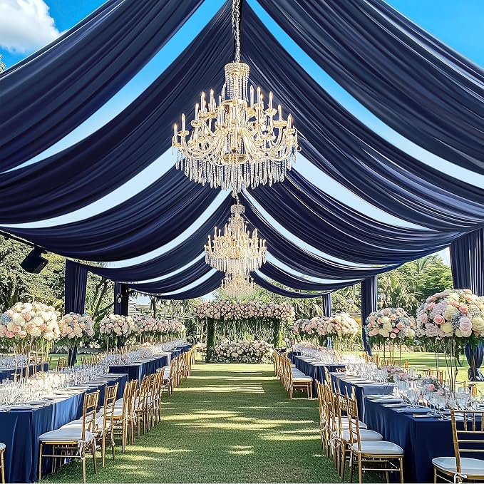 10ft x 20ft Navy Blue Ceiling Drapes for Wedding Parties, Wrinkle Free Thick Polyester 20ft Extra Long Wedding Draping Blue Ceiling Curtains Arch Drapery for Birthday Party Canopy Tent Decor