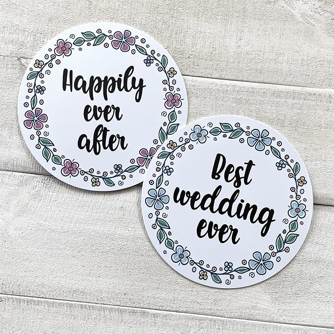 Plastic Photo Booth Props - Set of 5 Signs / 10 Phrases - Wedding Mix