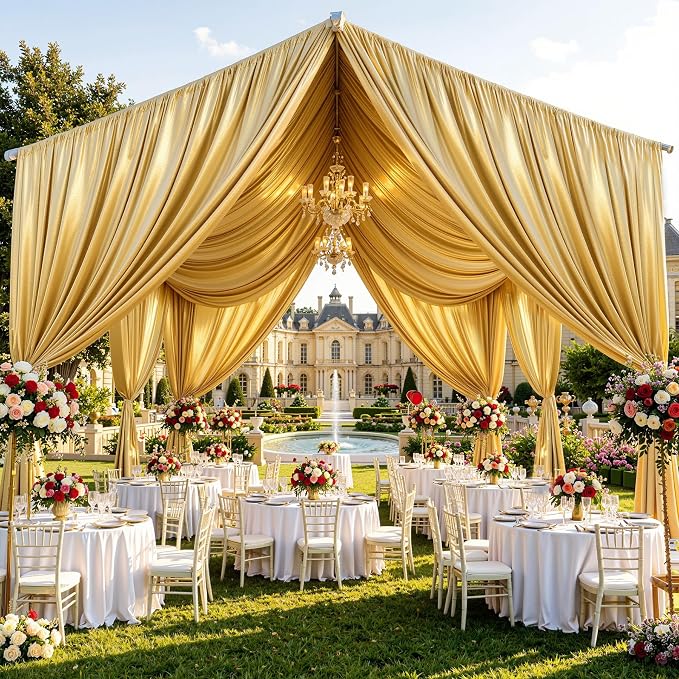50x20ft Gold Ceiling Drapes, 10 Panels 20ft Height Wrinkle-Free Shimmer Tent Draping Curtains for Wedding Party Tent Canopy Arch Backdrop Decorations