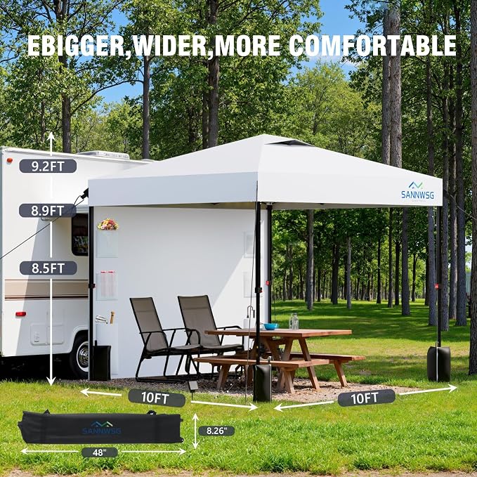 10X10 Pop Up Canopy Tent,Removable Pockets Sidewall for Extra Storage,Heavy Duty One Person Set Up Event Tent,Easy Up Canopy with One Push Button,White