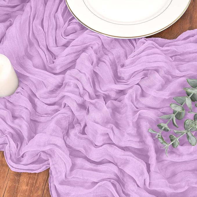 10 Pack Cheesecloth Table Runner Light Purple, Rustic Boho Gauze Fabric Table Runner Romantic Table Runner for Wedding, Festival, Birthday, Anniversary, Dinner and Outdoor Events (17.7 x 108 inch)